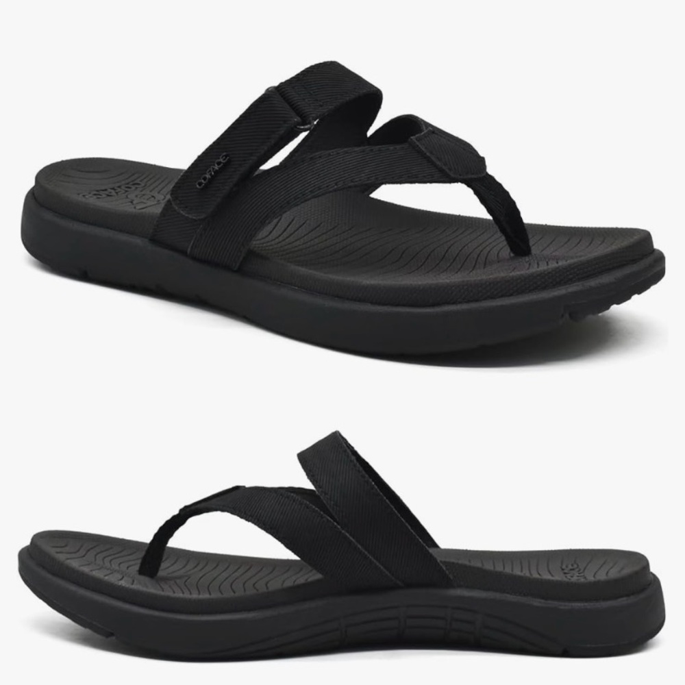 COFACE women’s flip flop slip-on black sandals, size 9.5, NWOT